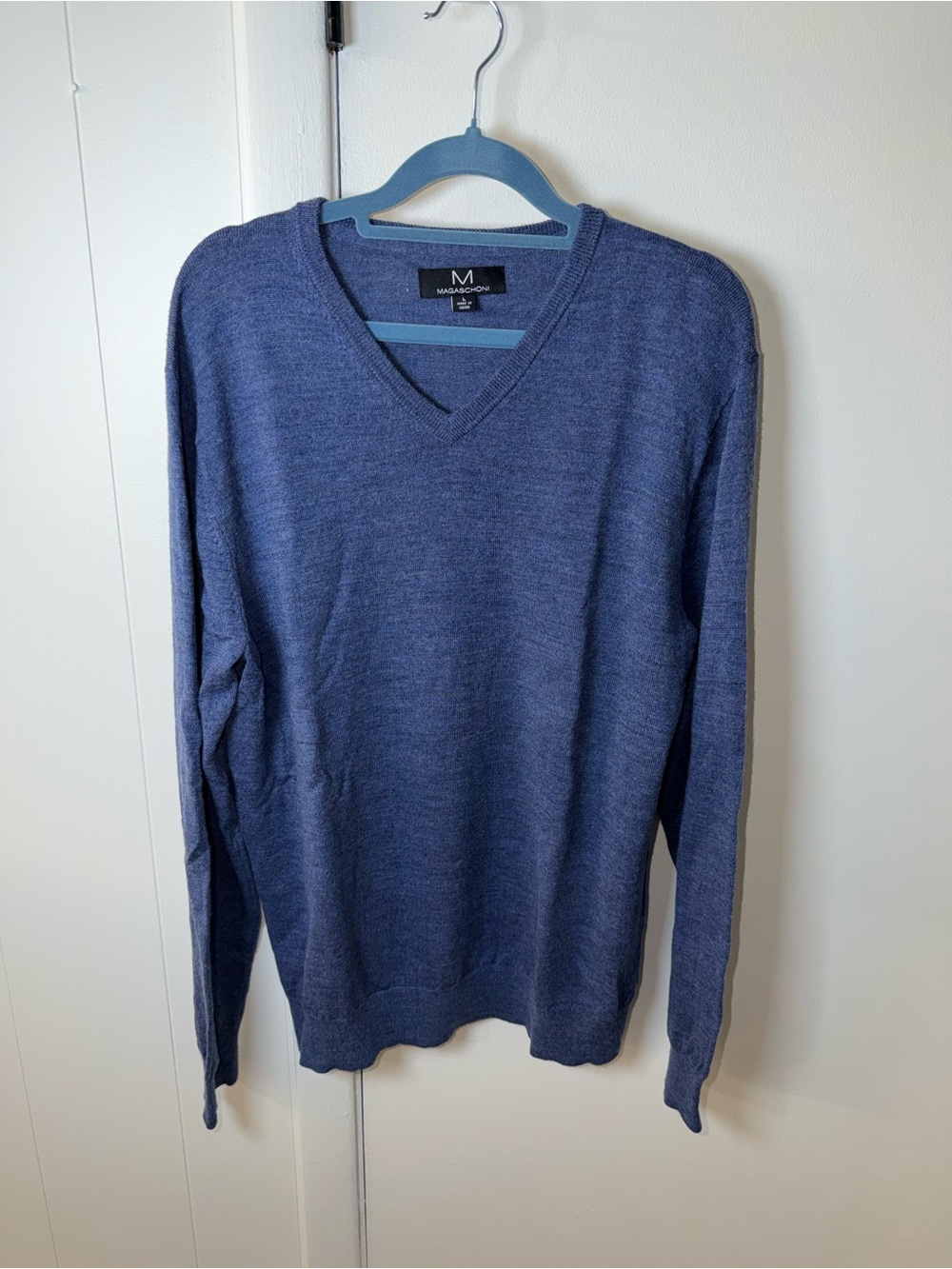 Magaschoni Wool V‑Neck Sweater | Men’s Large |Blue |GUC